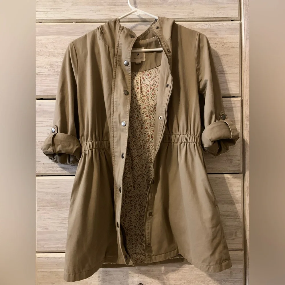 Forever 21 Hooded Utility Jacket; Dark Khaki - Picture 1 of 5